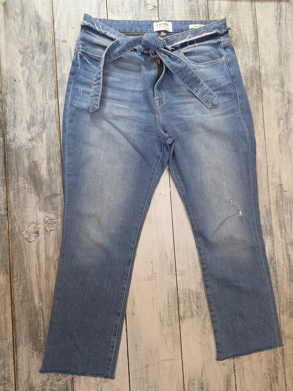 Frame Denim Le High Straight Women's Medium Blue Tie-Waist Jeans W Raw Hem sz 31
